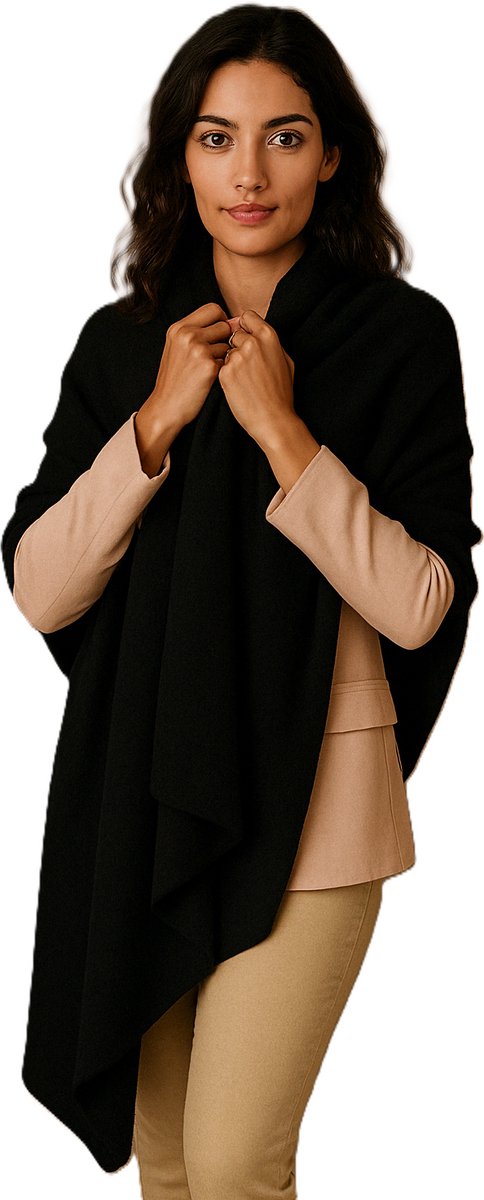 Cashmere & Merino Wol Blend Luxe Sjaal – Effen Zwart – Superzacht, Warm & Ademend – Premium Dames/Heren Sjaal