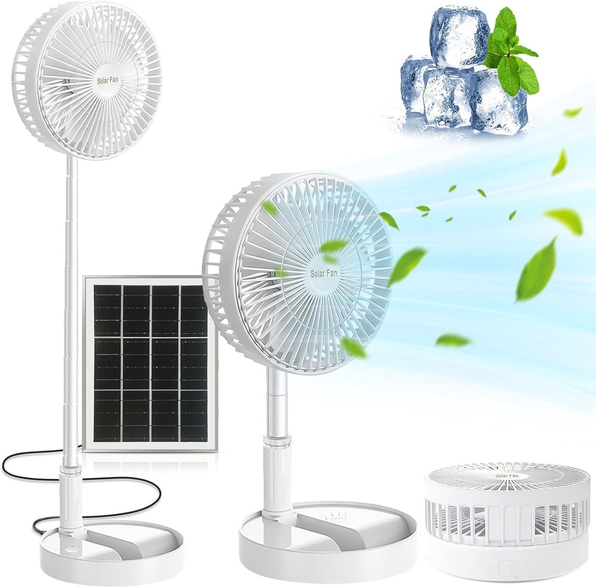 Draagbare Staande Ventilator met Zonnepaneel - Stille 3-in-1 Bureauventilator voor Thuis en Camping