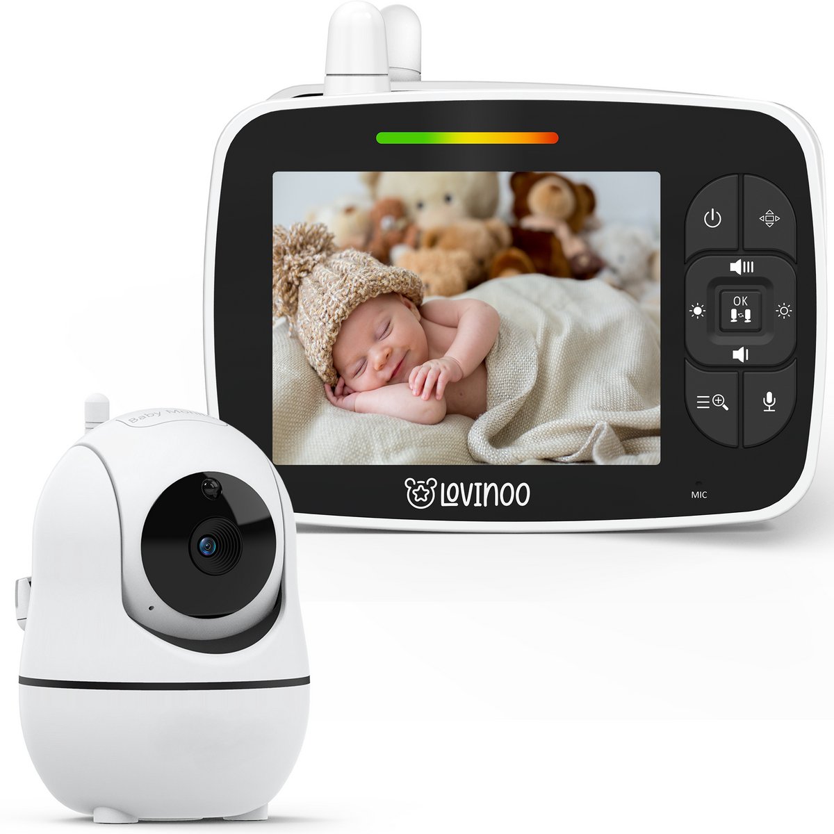 Lovinoo Babyfoon met Camera - Baby Monitor - Op Afstand Bestuurbaar - Babyphone - Temperatuursensor - Uitbreidbaar Tot 4 Camera's - Terugspreekfunctie - Zonder Wifi en App - 3.5 Inch HD Scherm
