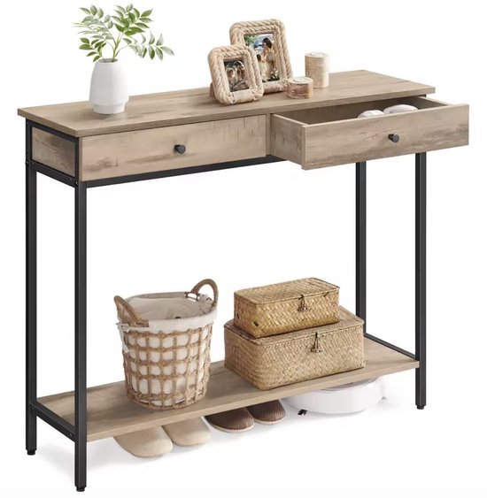 Table d'entrée J&R - Table murale - Table d'appoint - Table d'entrée - Table avec 2 tiroirs - Bois - Métal - Beige - 100x80x30cm