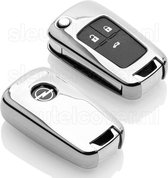 Autosleutel Hoesje geschikt voor Opel - SleutelCover - TPU Autosleutel Cover - Sleutelhoesje Chrome / Hoogglans Zilver