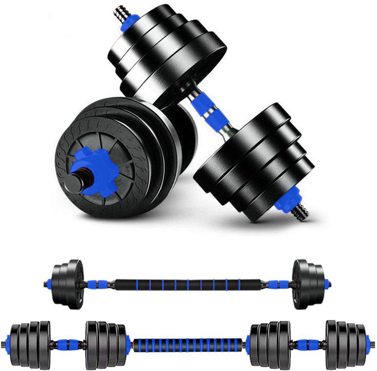 Verstelbare Dumbbell Set tot 40kg – Professionele 2-in-1 Halterset met gewichten- 2x20kg – Krachttraining – Fitness Halterstang – Dumbells - Viper Sports - Blauw