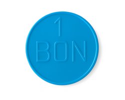 500 JETONS - Drankjetons - Opdruk: " 1 BON " ,Betaalmunten - Fiches - dia:28mm kleur:Blauw