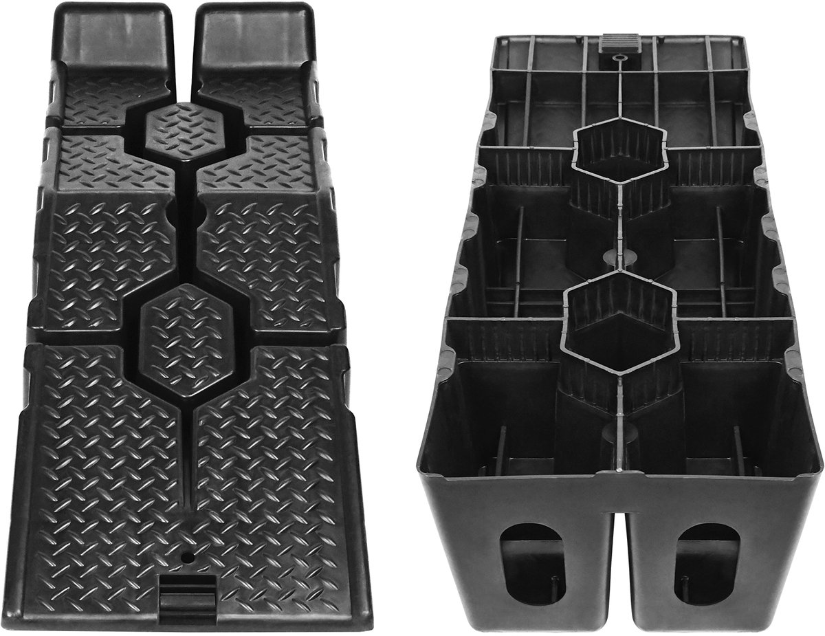 Aufun 2 delige set opritten voor auto’s hoog belastbaar tot 2,5T 2500 kg 330 mm breed met overrijbeveiliging geschikt voor alle ondergronden auto opritten zwart