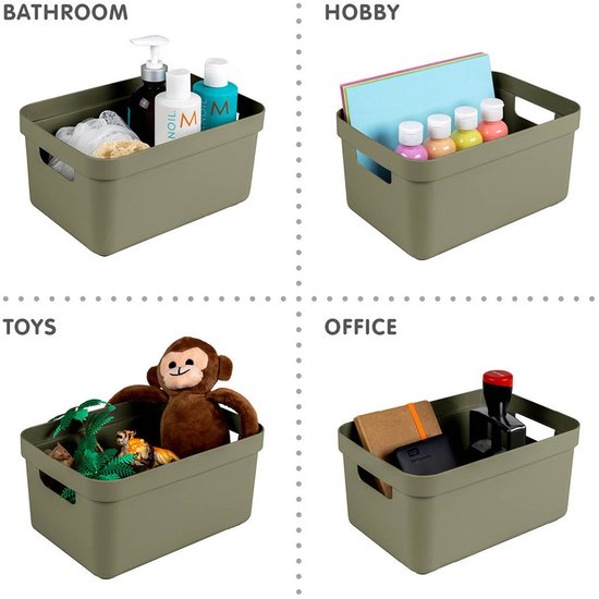 2x boîtes de rangement/paniers de rangement vert de 5 litres en plastique avec couvercle transparent 25 x 18 x 12 cm