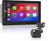 Un autoradio 2-DIN avec écran tactile de 7 pouces et une caméra de recul assortie.