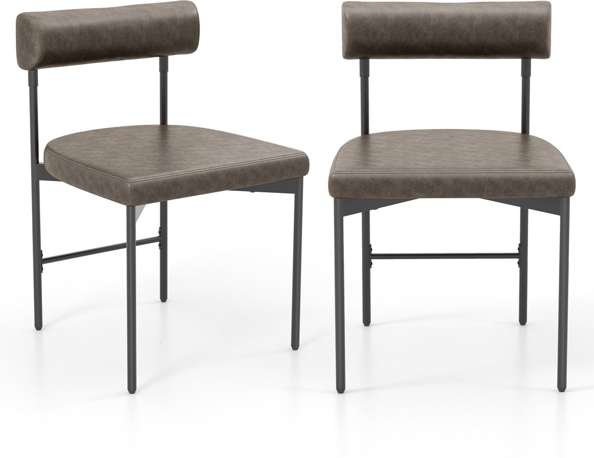 Costway Set van 2 eetkamerstoelen, keukenstoel van pvc-leer met gevoerde rugleuning en U-vormige zitting, kuipstoel met metalen poten, woonkamerstoel voor eetkamer, keuken (grijs, 2)