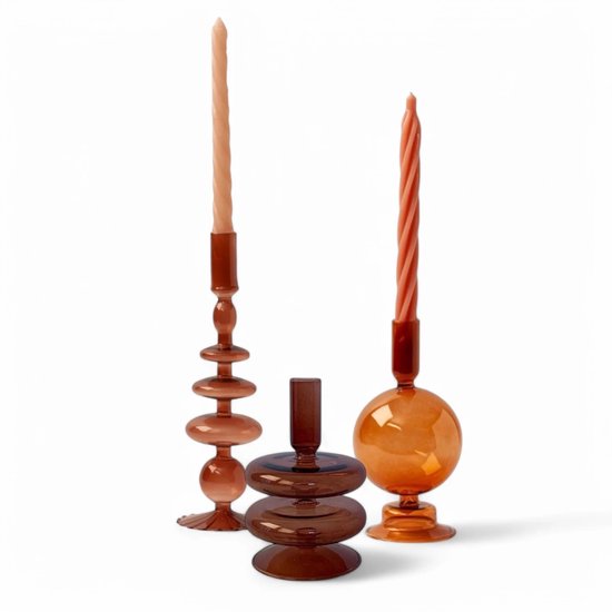 WinQ - Kleurige Glaskandelaren in een Maroon combinatie - Kaarsenhouder glas - Set bestaande uit 3 stuks – Decoratie woonkamer - Dinerkaarsen