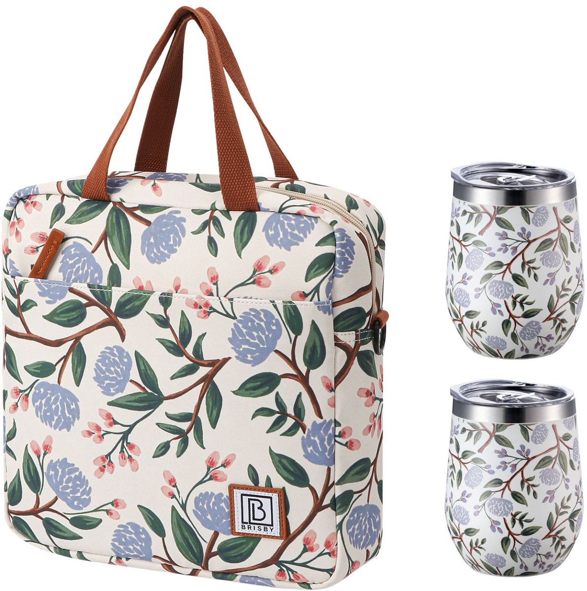 Brisby Koeltas 7L Bloem Wit + 2 Brisby Thermosbekers White Flower – Complete Lunch-set voor Onderweg!