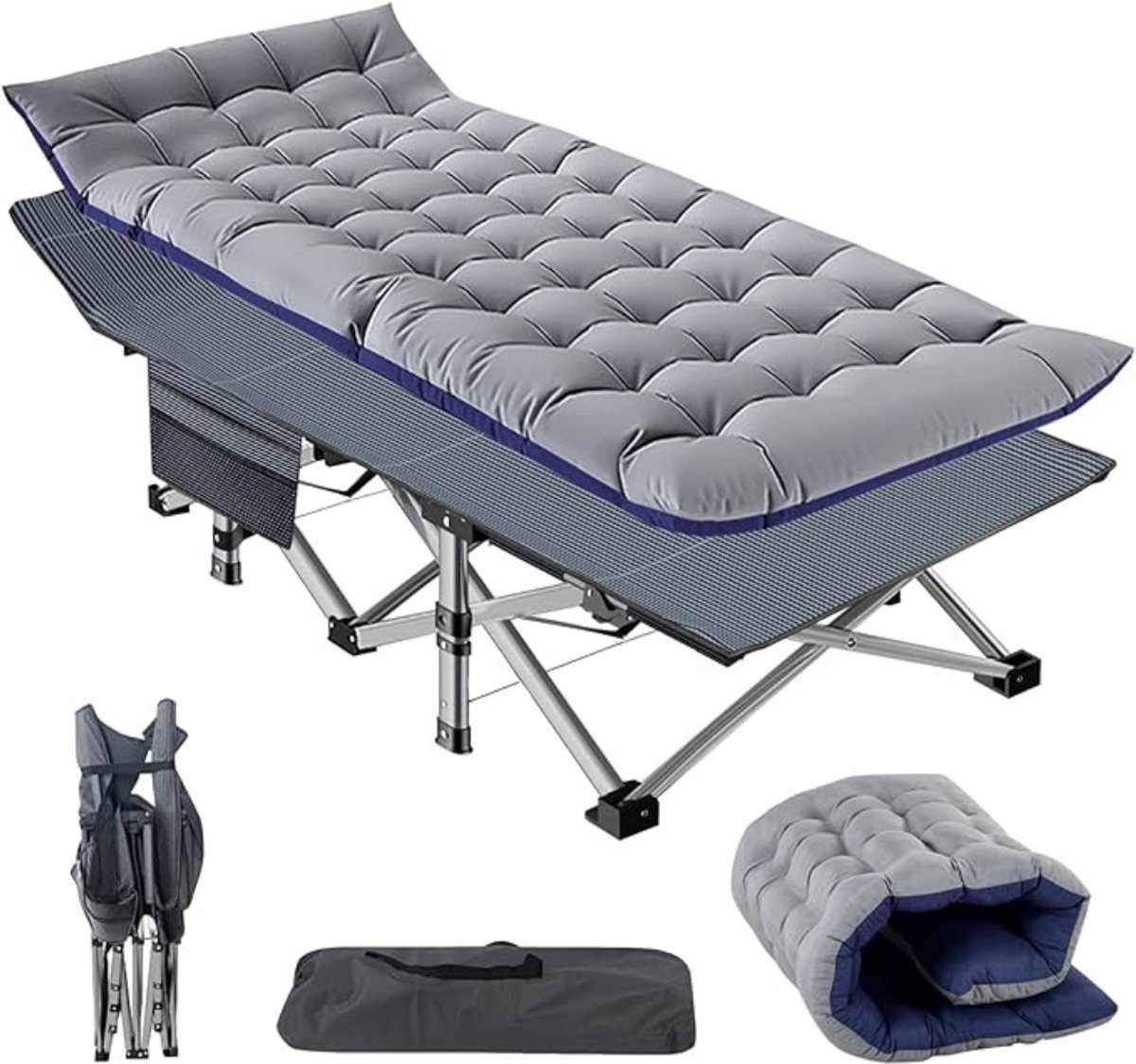 Zylo® Campingbedje Inclusief Matras - Campingbedje - Reidsbed - Grijs - 190cm x 71cm x 36cm