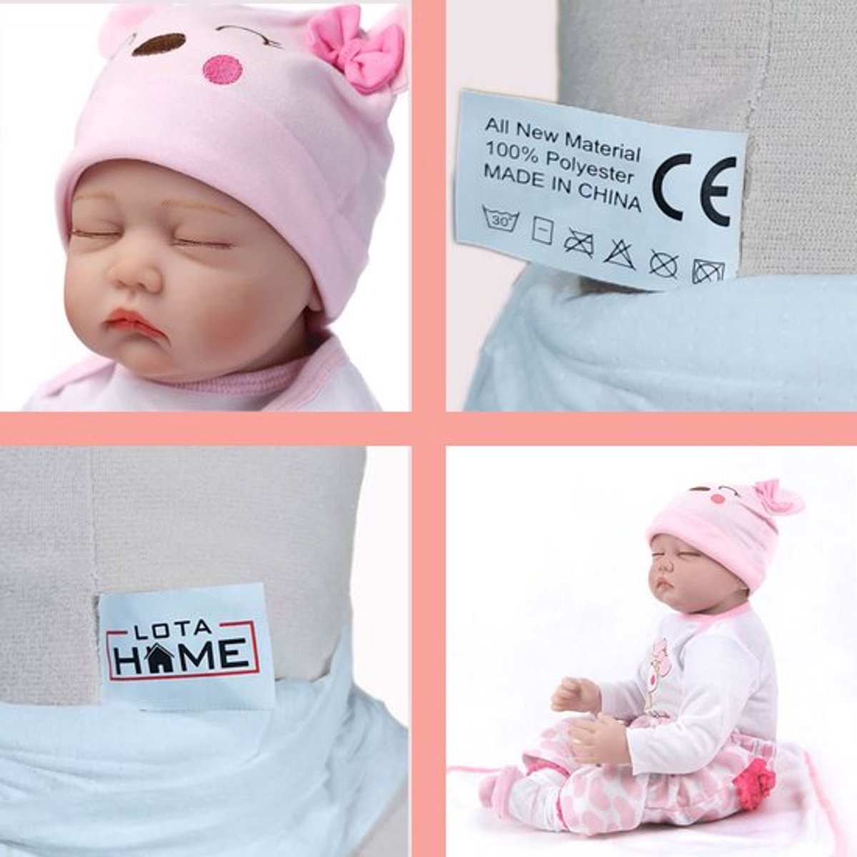 LotaHome - Reborn Baby Pop - Levensecht en Handgemaakt - Slapende Baby Pop - Voor Kleine Kinderen, Dementie en Eenzaamheid - Inclusief Diverse Accessoires - Met Haar - Babypop - 55cm — cadeau in Spellen & Speelgoed - foto 8