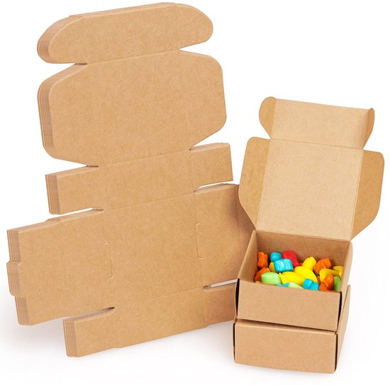 Belle Vous 50 Pak Bruine Kraft Geschenkdozen - 5,6 x 5,6 x 2,5 cm - Makkelijk te Assembleren Presentatie Geschenk Doosjes - Feestjes, Verjaardagen, Huwelijken, Vakanties