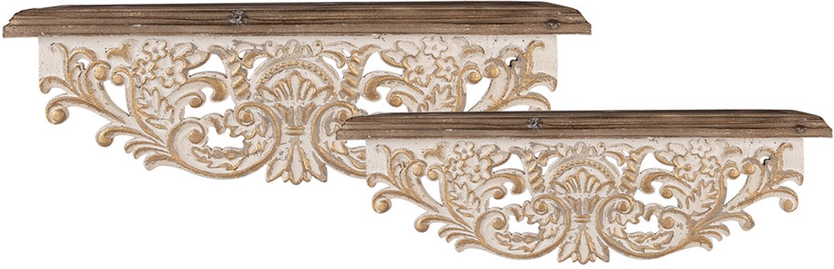 Clayre & Eef Wandplank 70x18x22 / 60x14x19 cm Wit Hout