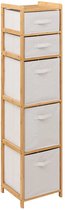 5Five Opbergkast met 5 polyester manden - 3 lagen - bamboe - beige - 35 x 33 x 144 cm