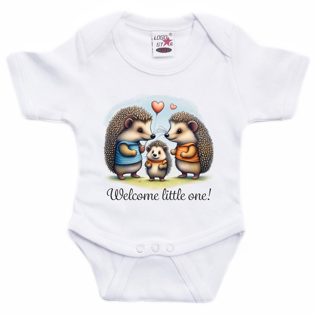 Bellatio Decorations Baby rompertje - welkom kleintje - baby egeltje - wit - kraam cadeau - babyshower - cadeau romper 80