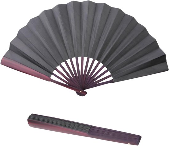 thumbnail: Amajiji Grote Opvouwbare Handventilator - Bamboe Frame, Nylon Doek, 34 Cm Gesloten, 64 Cm Open, Voor Dans En Optredens