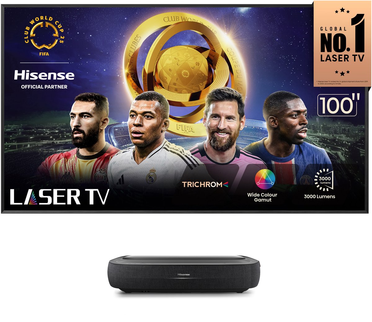 Hisense 100L9HD beamer inclusief 100’’ ALR projectiescherm | Home Cinema Beamer |100 inch 4K Laser TV | Ultra Short Throw | Home Theater | Gaming | 3000 ANSI lumen