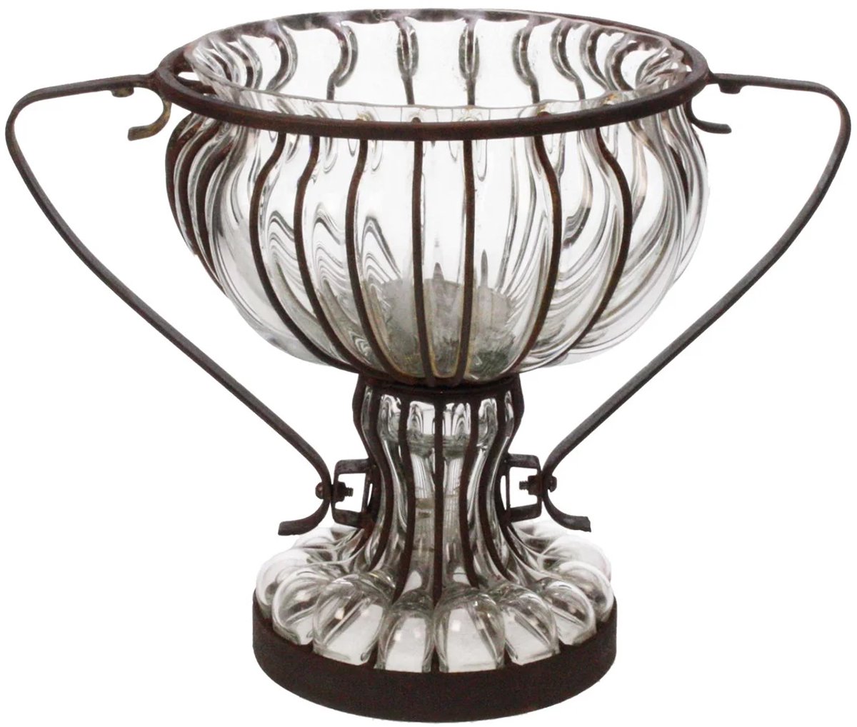 Schaal glas/metaal 33x21x24cm