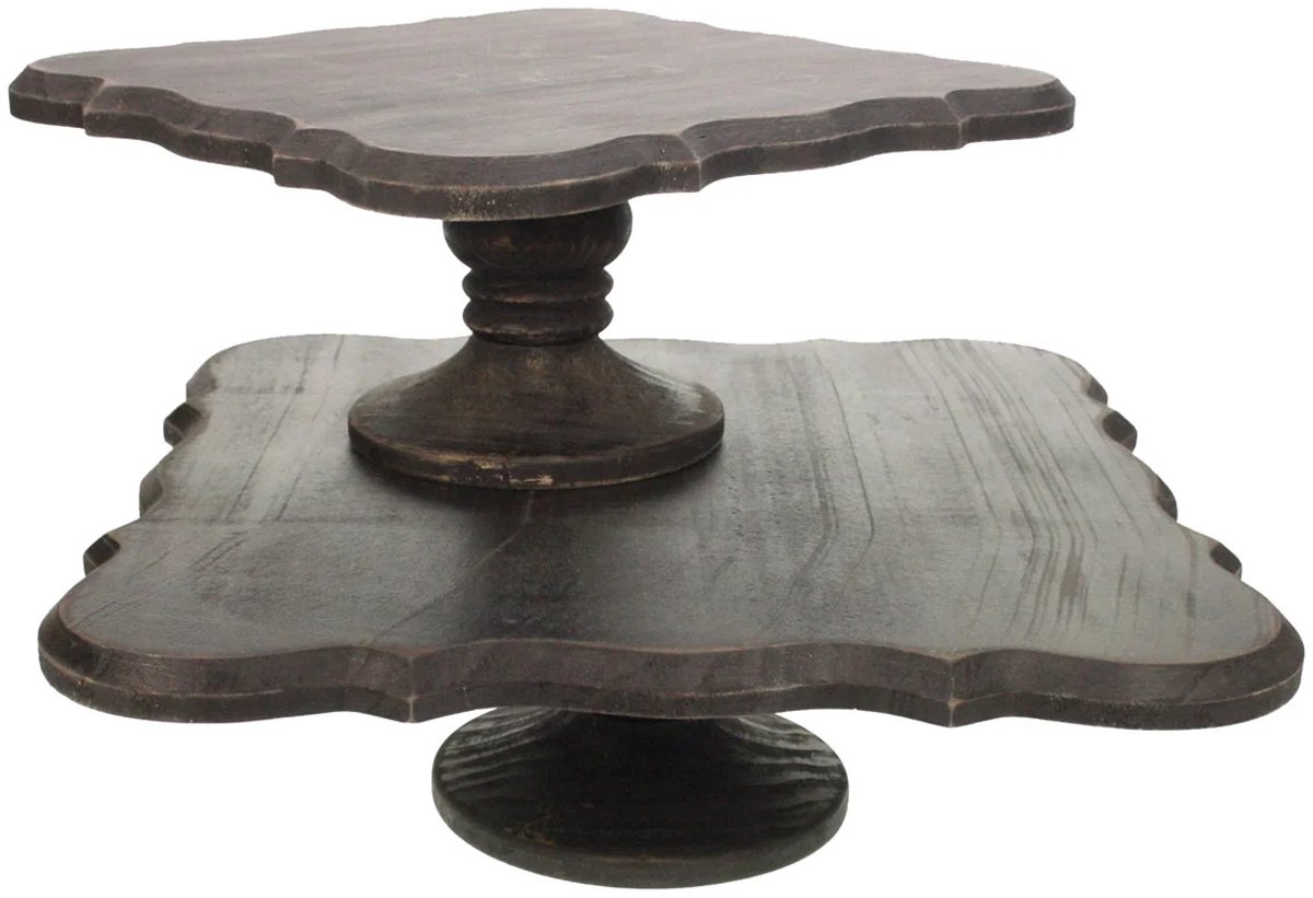 Etagere met schulprand set/2 hout zwart 33x33x12cm/25x25x12cm
