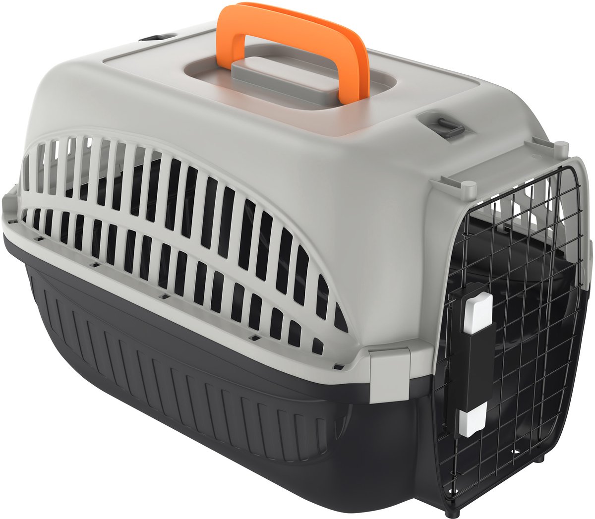 Aufun Kunststof Hondentransportbox Met Metalen Gaas, Praktisch Sluitsysteem En Draaggreep, Transportbox Voor Kleine Honden En Katten, 48 X 32 X 32 Cm, Grijs En Zwart