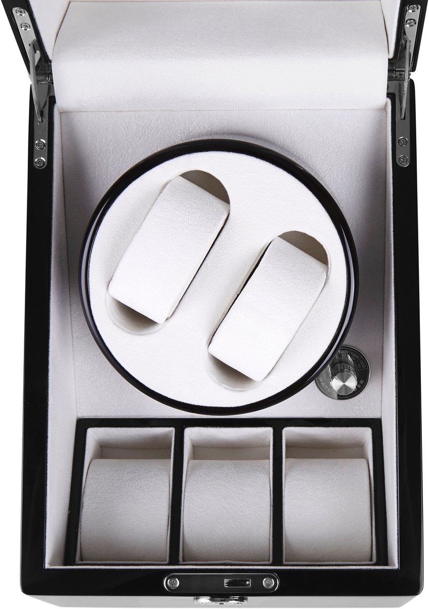 Afsluitbare Gepolijste Zwarte Rotary Horlogekast - 5 horloges