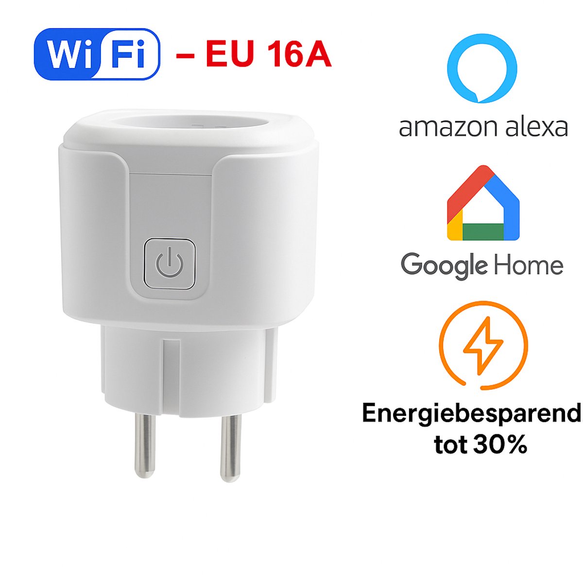 Narvie Slimme Wifi Stekker – 16A – Met App & Spraakbesturing – Premium EU-kwaliteit