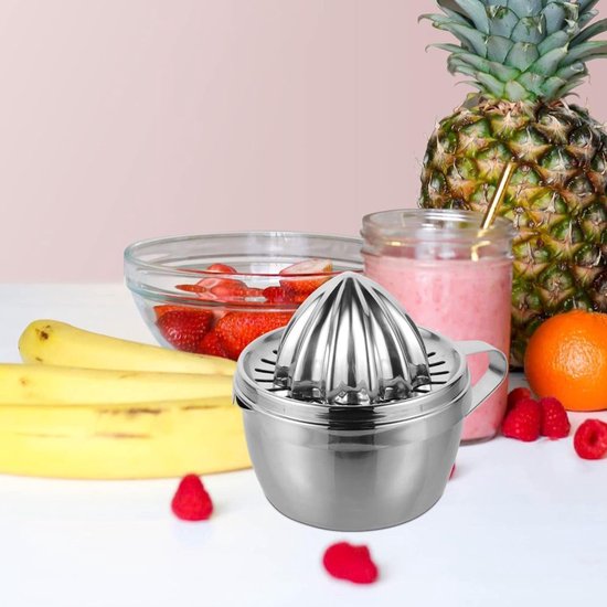 Fruitpers handmatig - Handmatige Citroenpers - Sinaasappelpers - Citroenpers - citroenknijper - 304 RVS - Lemon squeezer - Citrusknijper - Fruitpers - Limoenpers - met twee accessoires - Zilver van Merkloos — afbeelding 3