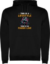 Zwarte unisex hoodie met “ Kleurrijke This is a lifestyle there is no Finish line – Bodybuilden – Vrouw - Sport – Zet Door – Niet opgeven “ Print Full Color merk Roly maat L