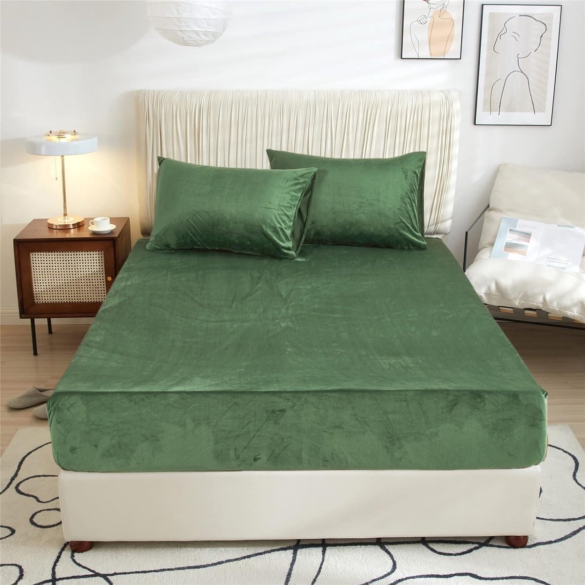 Unyqoos Warme Winter Flanellen Hoeslaken voor Boxspring en Hoog Matras groen