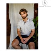 Chris Cayne heren poloshirt - 3XL - zand - two tone - gemeleerd - kleine print - borstzak - luxe polo - 100 % Katoen - jacquard kraag - grote maten - XXXL