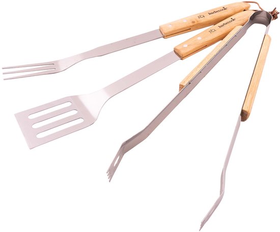 Barbecook BBQ set gereedschap - Met ophanglus - RVS - Hout - 47cm