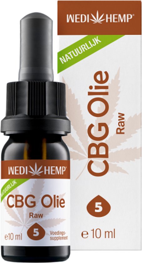 WEDI HEMP CBG Olie Raw 5% 10ml flesje met druppelaar en doosje.