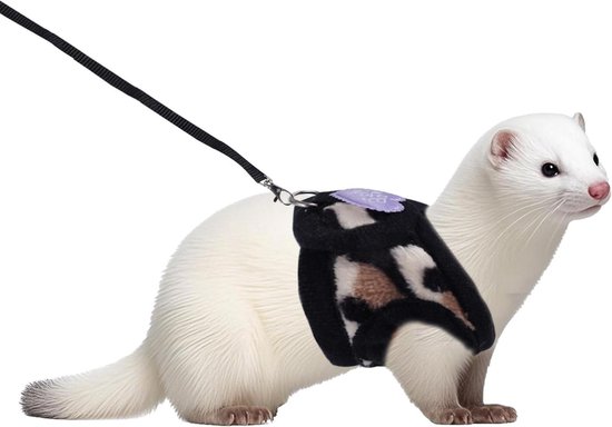 RYPET Cavia Harnas en Lijn - Zacht Mesh Klein huisdierenharnas met veilige bel, geen Pull Comfort Gewatteerde Vest voor cavia's, fret, chinchilla en