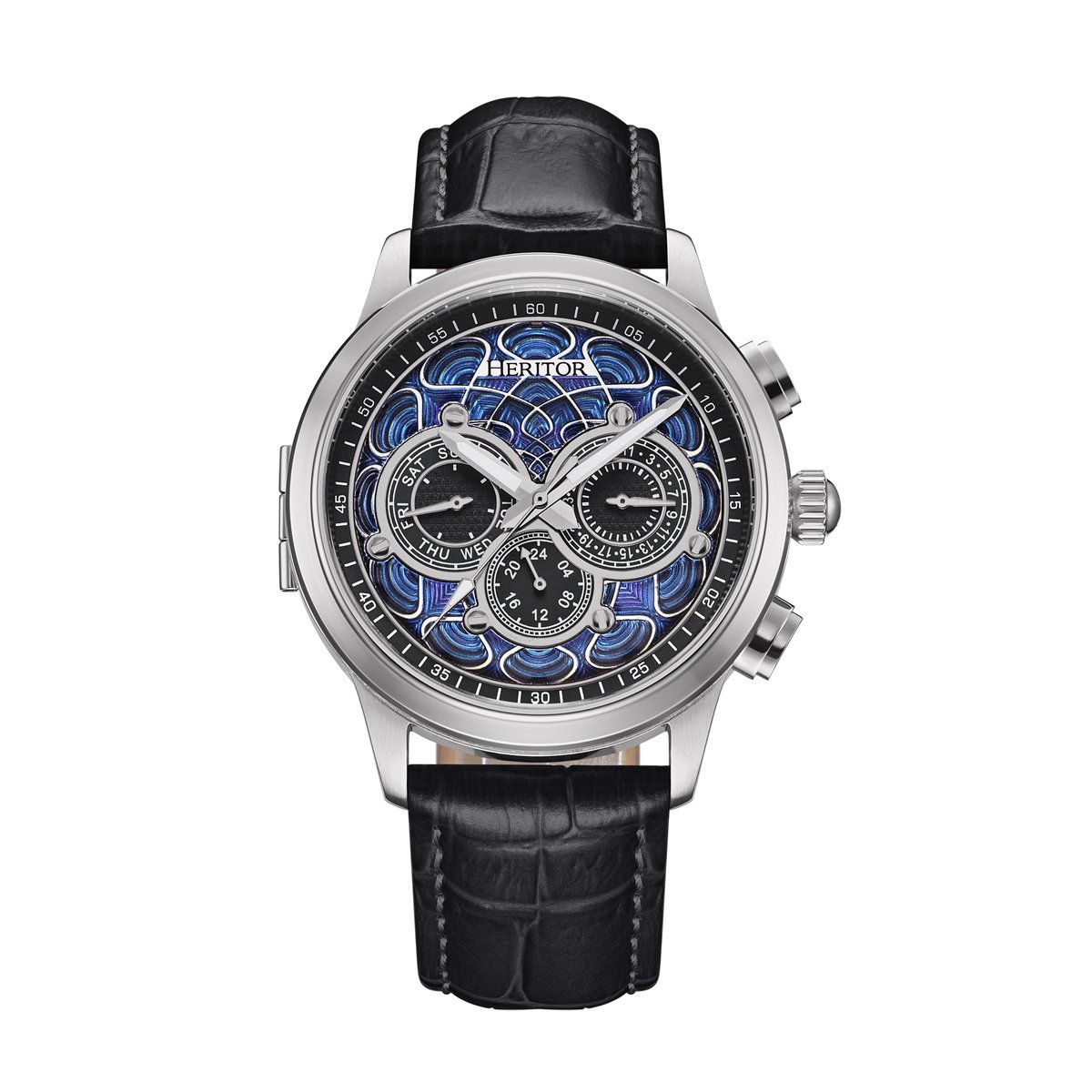 Heritor Automatic Apostle horloge met leren band en dag--datumaanduiding - zilver-zwart