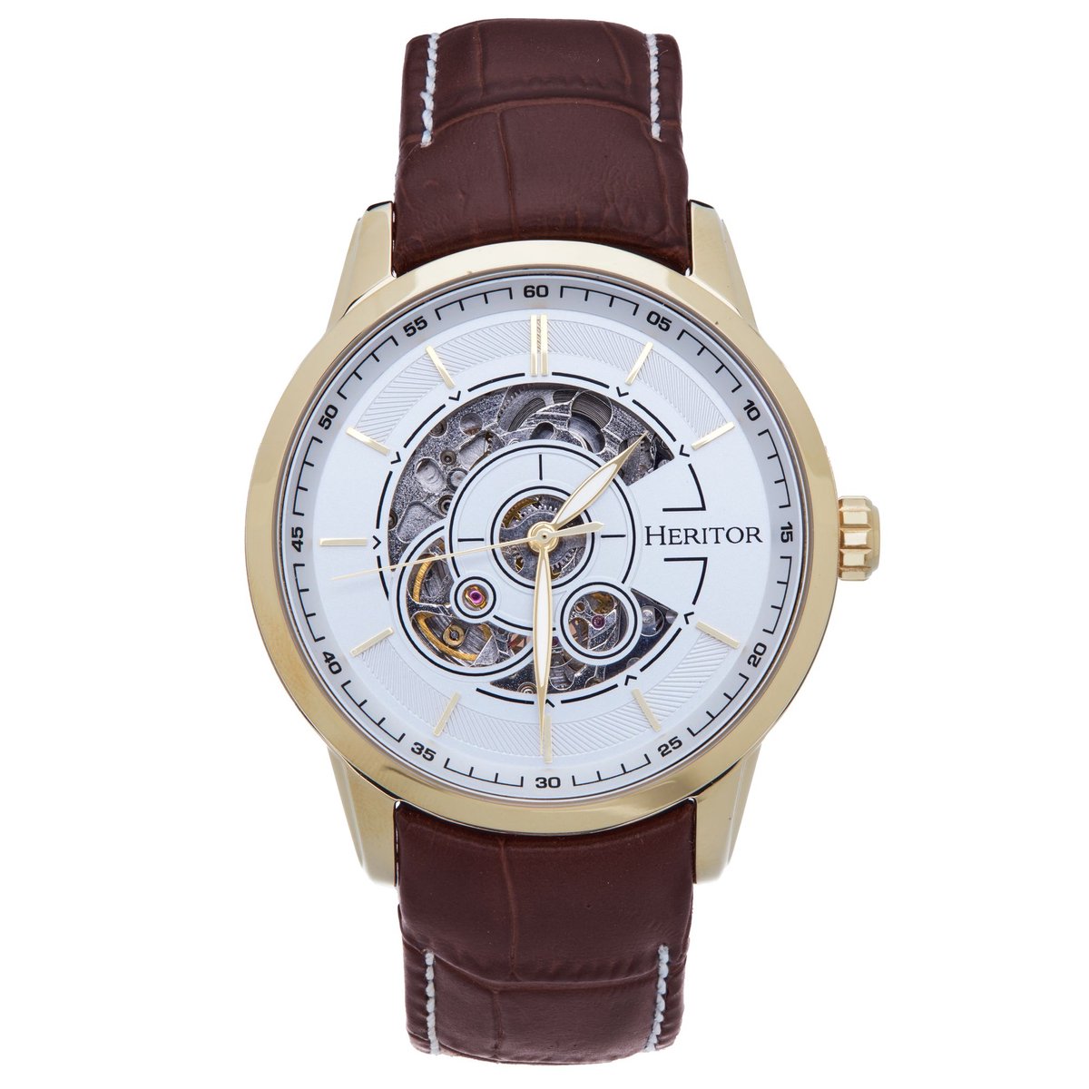 Heritor Automatic Davies Semi-Skelet leren band horloge - Goud-Bruin