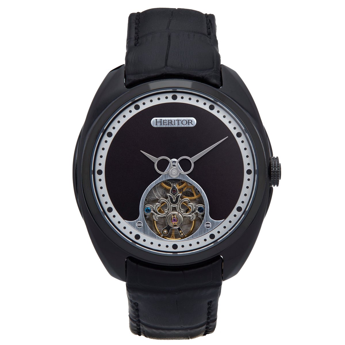 Heritor Automatisch Romeins Semi-Skelet Horloge met Leren Band - Zwart