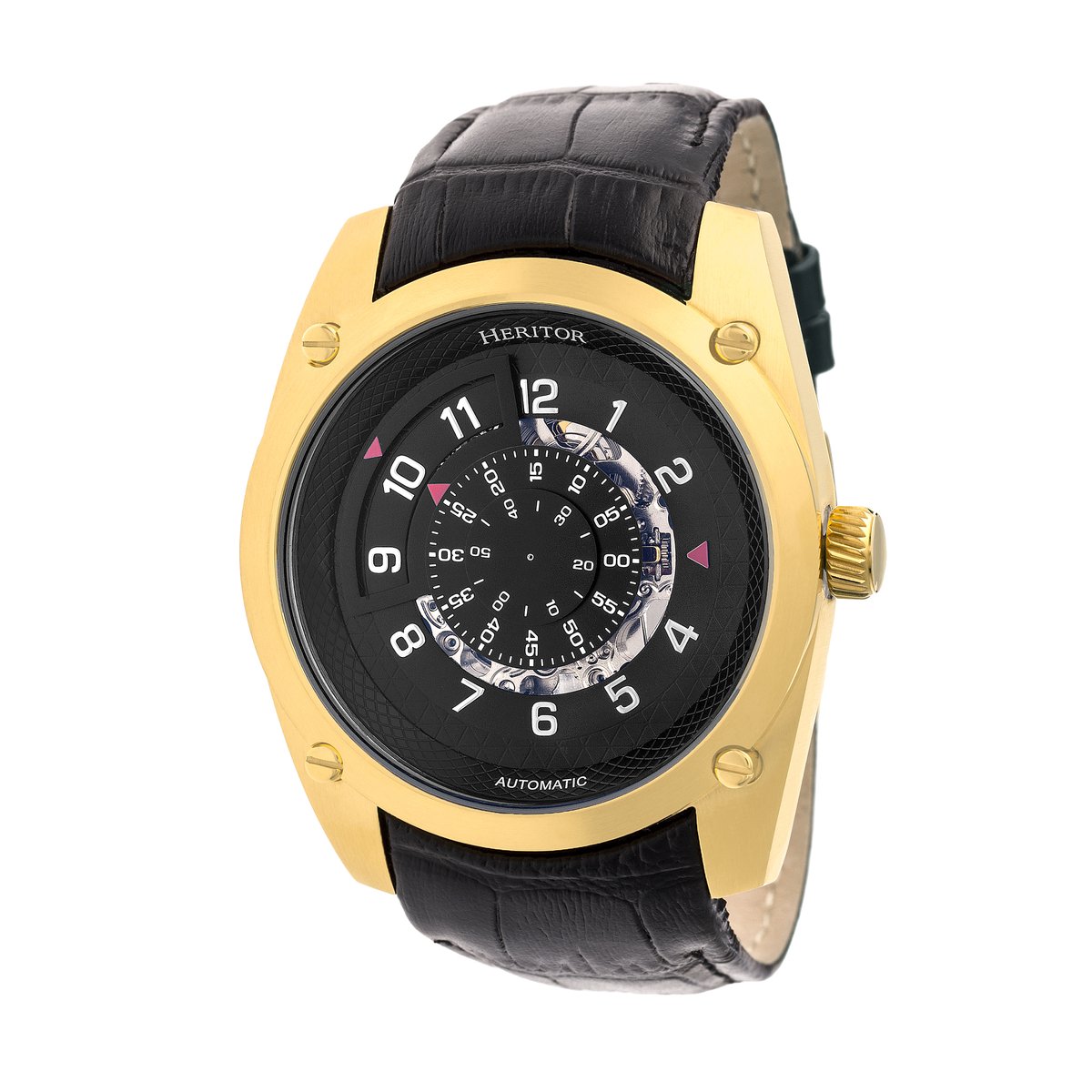 Heritor Automatic Daniels Semi-Skeleton Horloge met Leren Band - Goud-Zwart