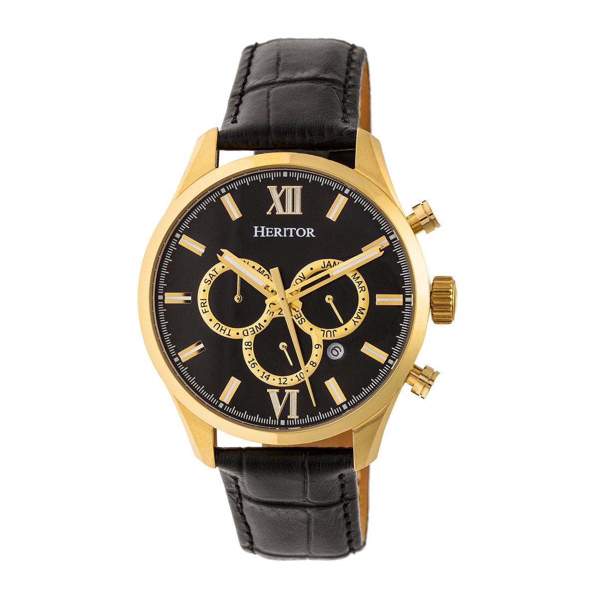 Heritor Automatic Benedict horloge met leren band en dag--datumfunctie - goud-zwart