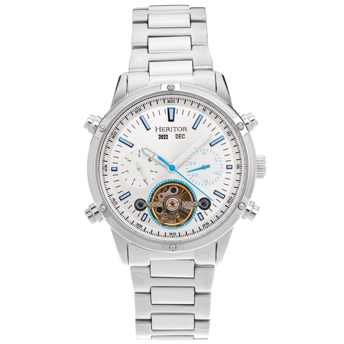 Heritor Automatic Wilhelm Semi-Skelet Armbandhorloge met Dag-Datum - Zilver