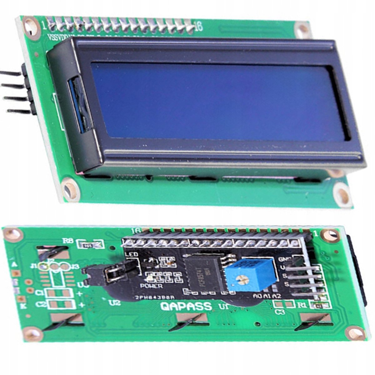 LCD-scherm 2x16 HD44780 blauw I2C-omzetter ingesoldeerd
