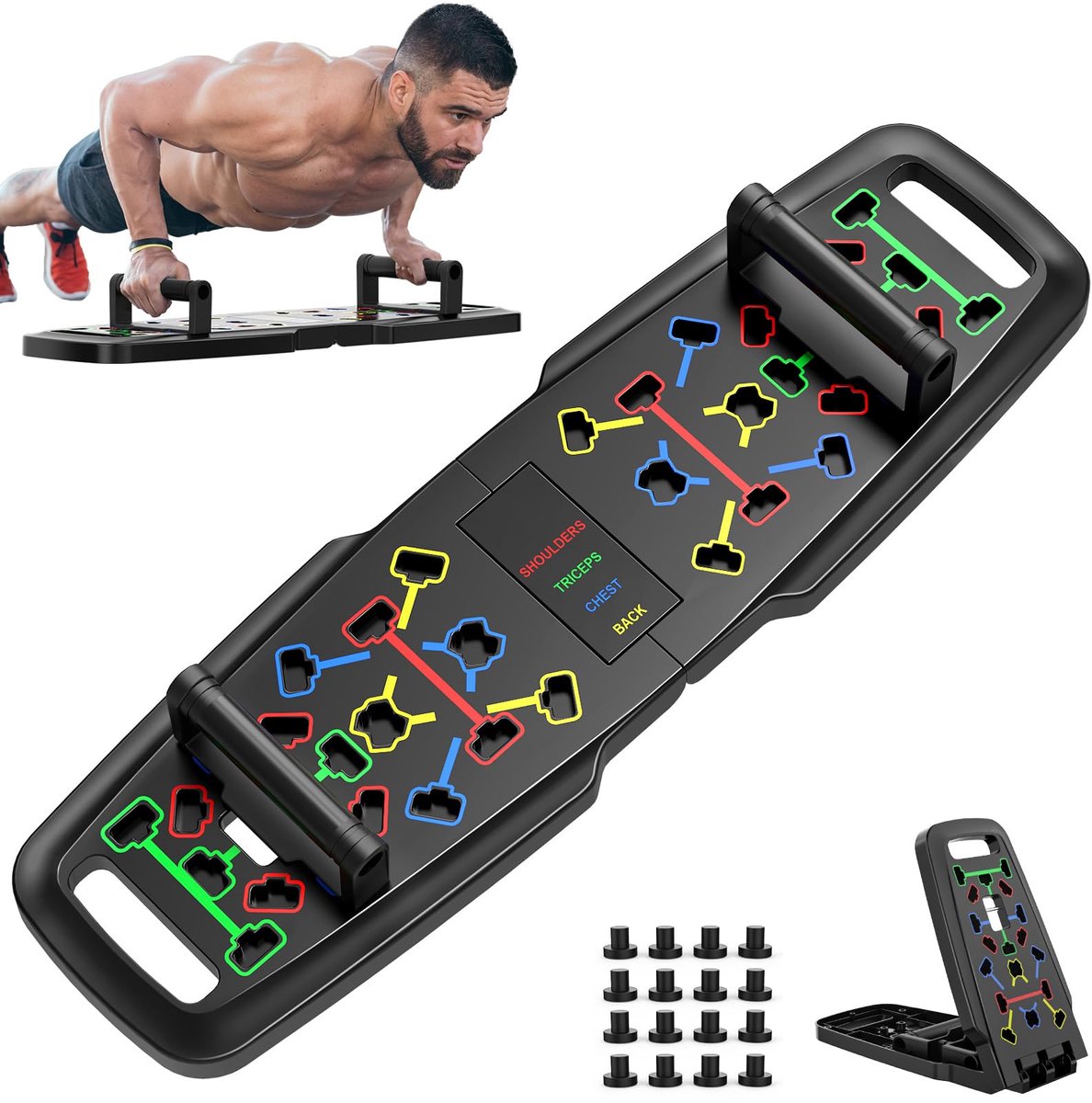 Ibenzoa® Innovatieve Inklapbare Push-up Trainer voor Thuisgebruik – Multifunctioneel Fitnessapparaat met Antislip Handgrepen en Spierversterkende Oefeningen