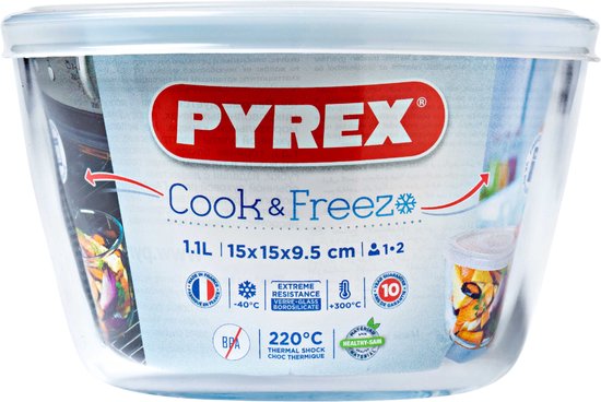 Pyrex Cook & Freeze Bowl Round - Verre borosilicaté - Ø12 cm - Transparent