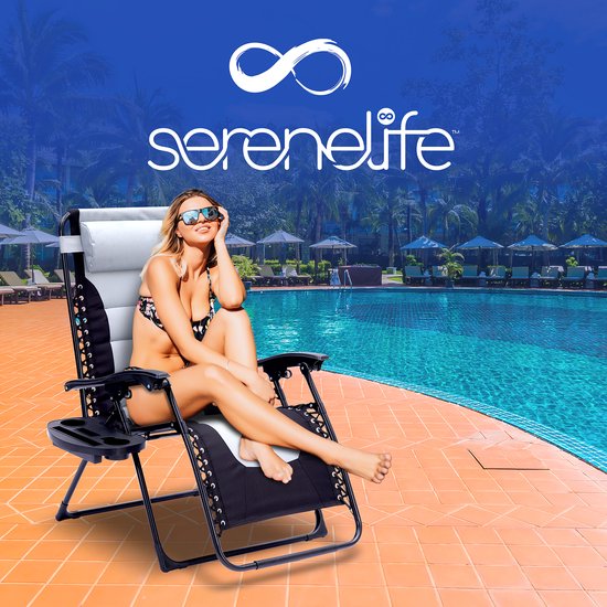 SereneLife Ligstoel – Verstelbare Tuinstoel met Kussen – Opvouwbare Relaxstoel - Stalen Frame met Textilene — afbeelding 5