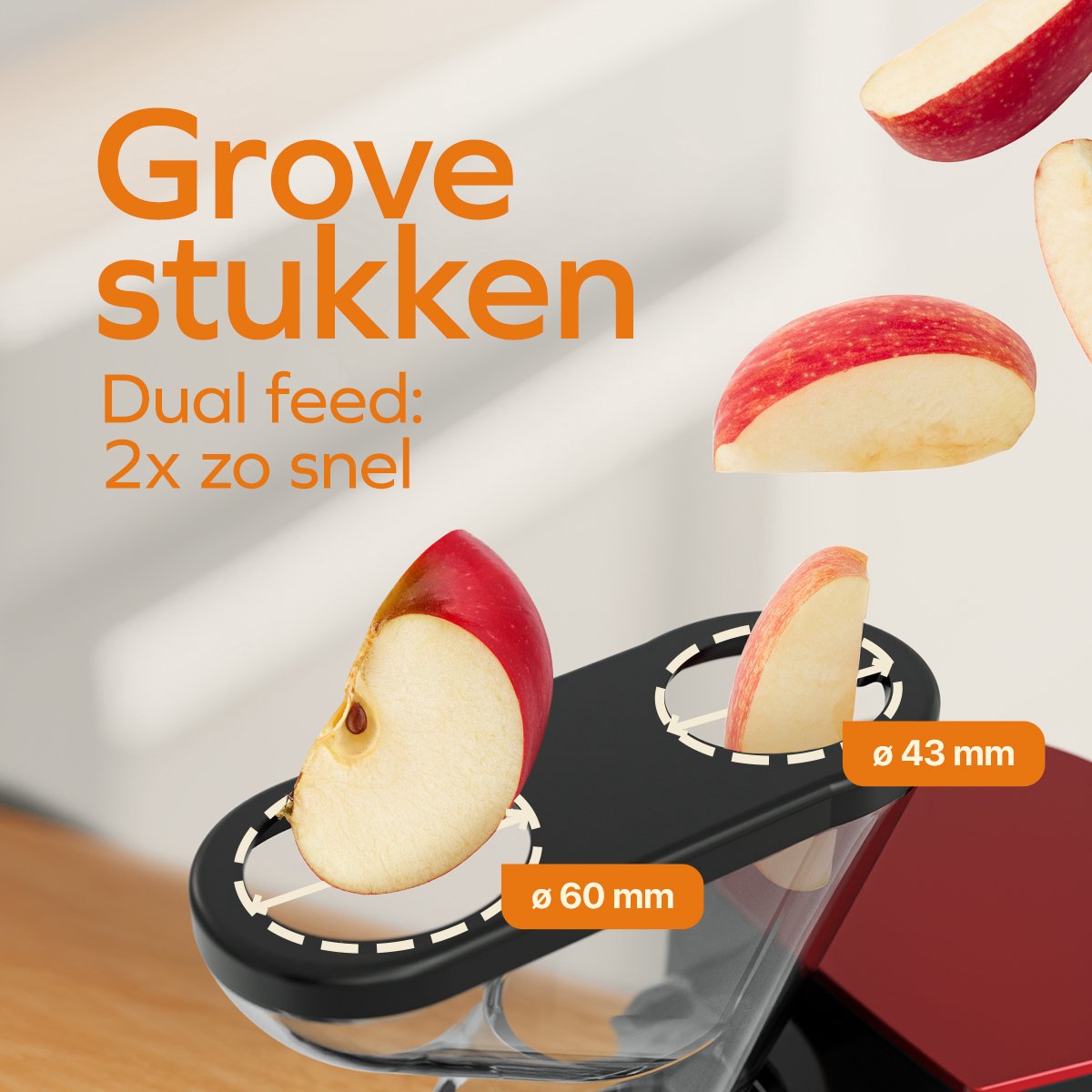 KitchenBrothers Slowjuicer - Sapcentrifuge - Juicer - Groenten en Fruitpers - 43 mm en 60 mm invoer - 400 ml - Rood thumbnail 4