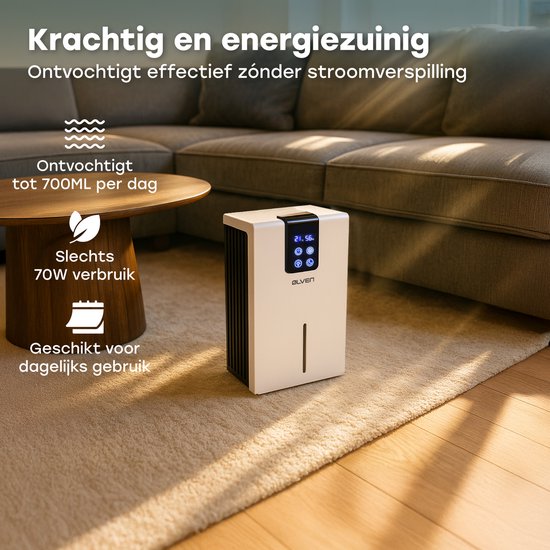 Ølven - Déshumidificateur - Déshumidifie jusqu'à 0,7L par jour - Déshumidificateur - Silencieux - Mode nuit - Wit