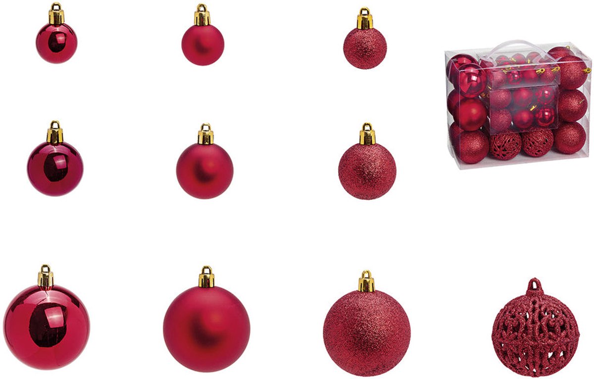 SVJ Kerstballen 3/4/6 cm - 12x23x18 cm - Kunststof - Rood - Set van 50