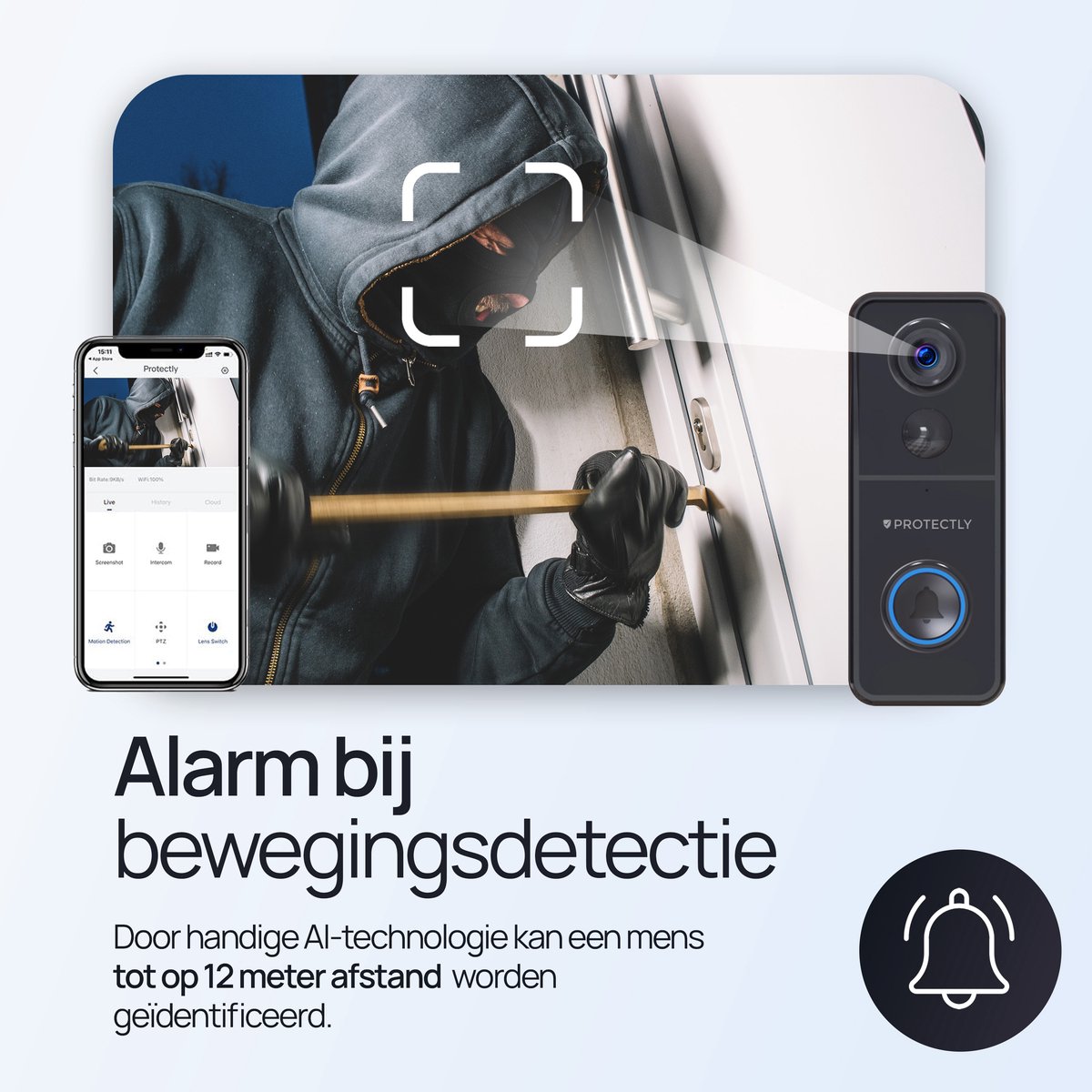 Protectly® 4K Ultra HD Slimme Draadloze Video Deurbel Met Camera - Geen abonnement - Deurbellen Met Camera - Deurbel Draadloos WiFi - Waterdicht - Incl. Gong (T-ring geluid) - Incl. 64GB SD – foto 7