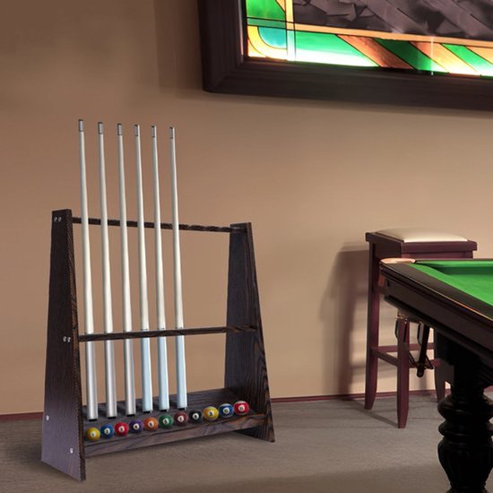 Bealive® Keu houder - Pool stick houder - geschikt voor 10 pool stokken - Biljart keu houder - Vloerstandaard biljart stokken - Donker bruin hout - 60 x 7 x 57 cm — afbeelding 5