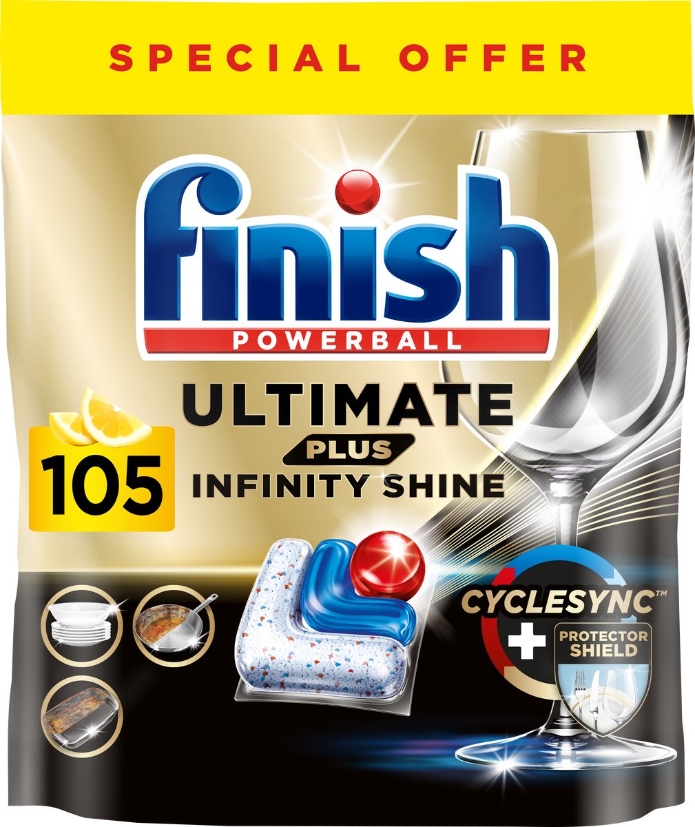 Goedkoopste Finish Ultimate Plus Infinity Shine Vaatwastabletten - 105 Capsules