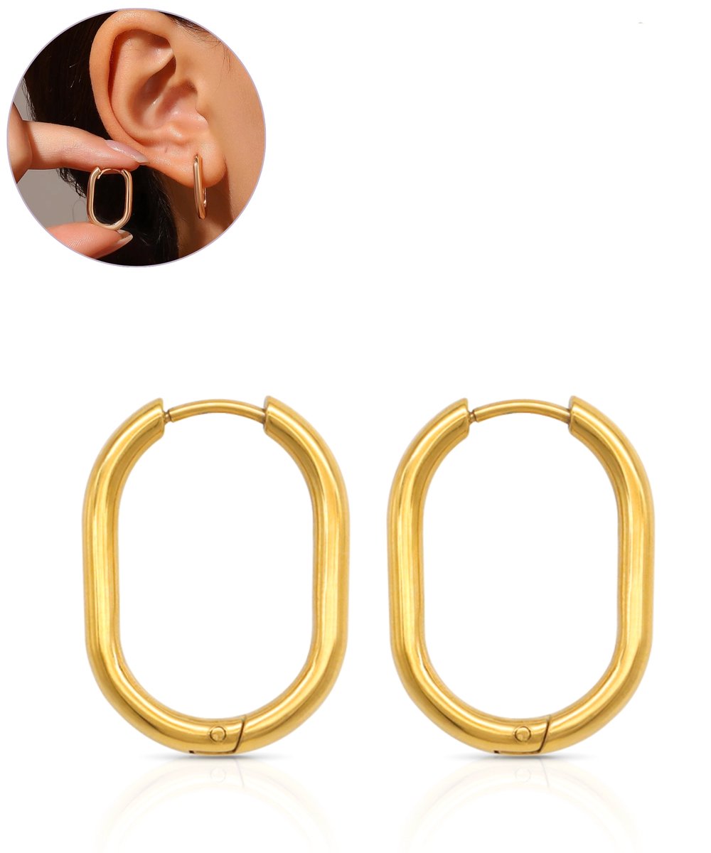 Semyco Oorbellen Dames – Ovale oorringen 24 mm (groot) - Goudkleurig - Waterproof – Luxe verpakt – Alba